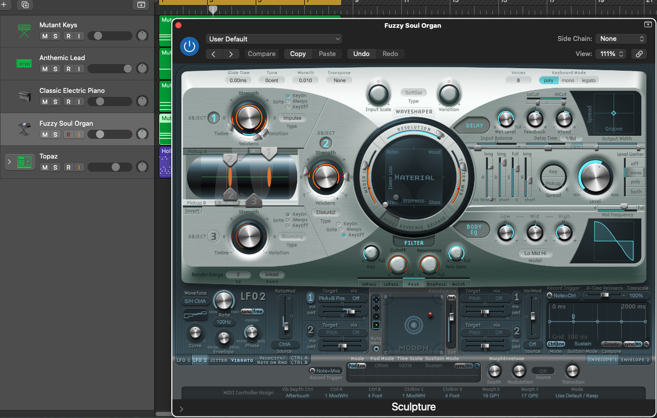 Logic Pro Sculpture synthesizer interface