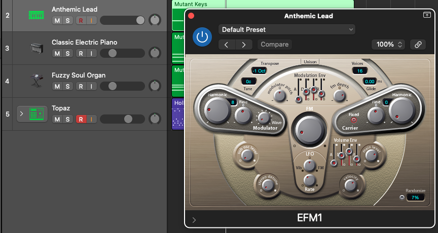 Logic Pro EFM1 FM synthesizer